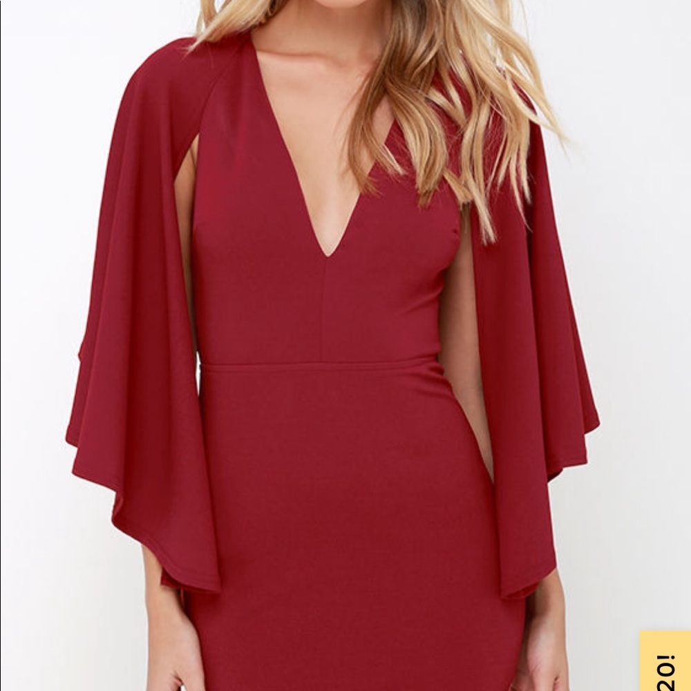 LuLu’s Life In Flight Red Wine Cape Dress Size XS